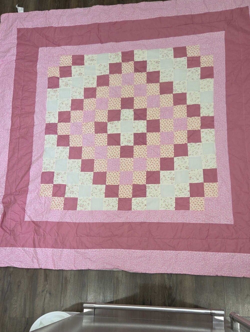 Pink And White Square Pattern Manufactured Quilt 84 X 84
